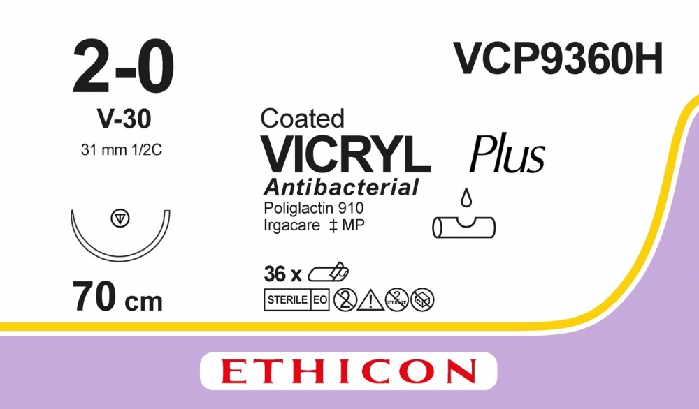 COATED VICRYL Plus Antibacterial (polyglactin 910) Suture<br/>Size: VICRYL PLUS<br/>Colour: 2-0<br/>Style: non cutting