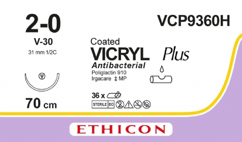 COATED VICRYL Plus Antibacterial (polyglactin 910) Suture<br/>Size: VICRYL PLUS<br/>Colour: 2-0<br/>Style: non cutting