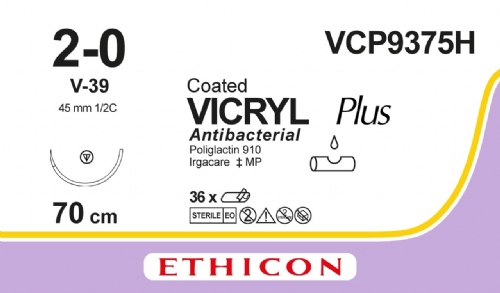 COATED VICRYL Plus Antibacterial (polyglactin 910) Suture<br/>Size: VICRYL PLUS<br/>Colour: 2-0<br/>Style: non cutting