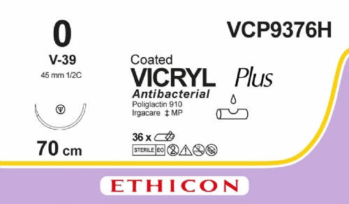 COATED VICRYL Plus Antibacterial (polyglactin 910) Suture<br/>Size: VICRYL PLUS<br/>Colour: 0<br/>Style: non cutting