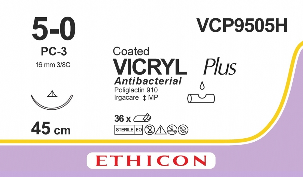 COATED VICRYL Plus Antibacterial (polyglactin 910) Suture<br/>Size: VICRYL PLUS<br/>Colour: 5-0<br/>Style: cutting