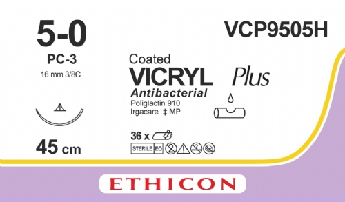 COATED VICRYL Plus Antibacterial (polyglactin 910) Suture<br/>Size: VICRYL PLUS<br/>Colour: 5-0<br/>Style: cutting