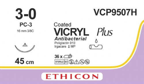 COATED VICRYL Plus Antibacterial (polyglactin 910) Suture<br/>Size: VICRYL PLUS<br/>Colour: 3-0<br/>Style: cutting