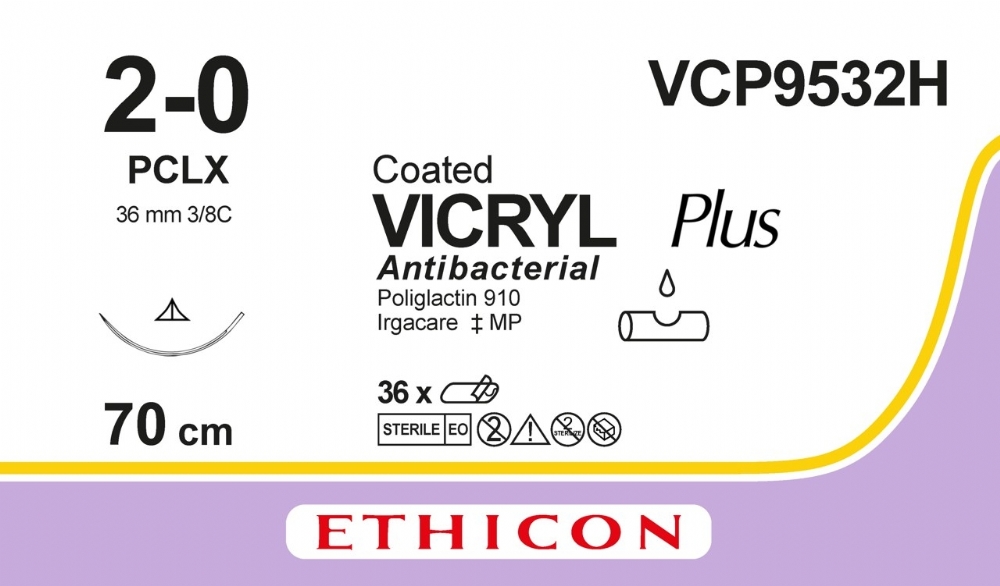 COATED VICRYL Plus Antibacterial (polyglactin 910) Suture<br/>Size: VICRYL PLUS<br/>Colour: 2-0<br/>Style: cutting