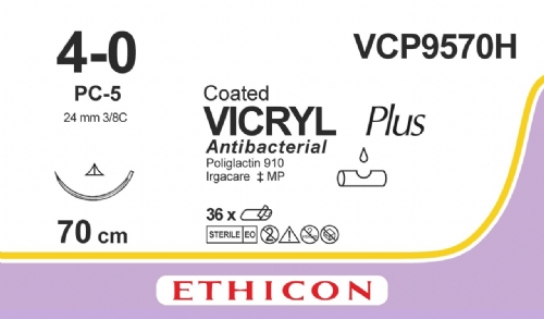 COATED VICRYL Plus Antibacterial (polyglactin 910) Suture<br/>Size: VICRYL PLUS<br/>Colour: 4-0<br/>Style: cutting