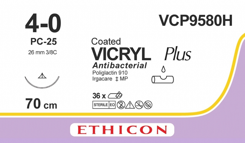 COATED VICRYL Plus Antibacterial (polyglactin 910) Suture<br/>Size: VICRYL PLUS<br/>Colour: 4-0<br/>Style: cutting