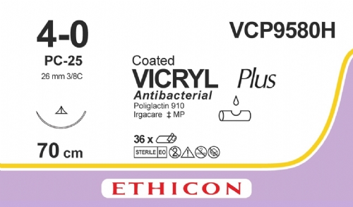 COATED VICRYL Plus Antibacterial (polyglactin 910) Suture<br/>Size: VICRYL PLUS<br/>Colour: 4-0<br/>Style: cutting