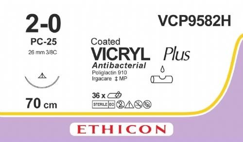 COATED VICRYL Plus Antibacterial (polyglactin 910) Suture<br/>Size: VICRYL PLUS<br/>Colour: 2-0<br/>Style: cutting