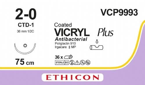 COATED VICRYL Plus Antibacterial (polyglactin 910) Suture<br/>Size: VICRYL PLUS<br/>Colour: 2-0<br/>Style: non cutting