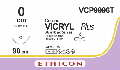 COATED VICRYL Plus Antibacterial (polyglactin 910) Suture<br/>Size: VICRYL PLUS<br/>Colour: 0<br/>Style: non cutting