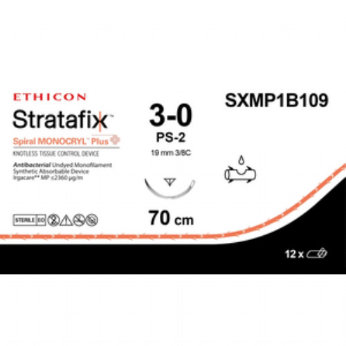 STRATAFIX Spiral Monocryl Plus Suture<br/>Size: STRATAFIX Spiral MONOCRYL Plus<br/>Colour: 3-0<br/>Style: cutting
