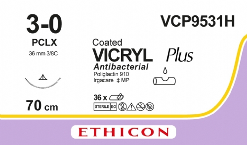 COATED VICRYL Plus Antibacterial (polyglactin 910) Suture<br/>Size: VICRYL PLUS<br/>Colour: 3-0<br/>Style: cutting