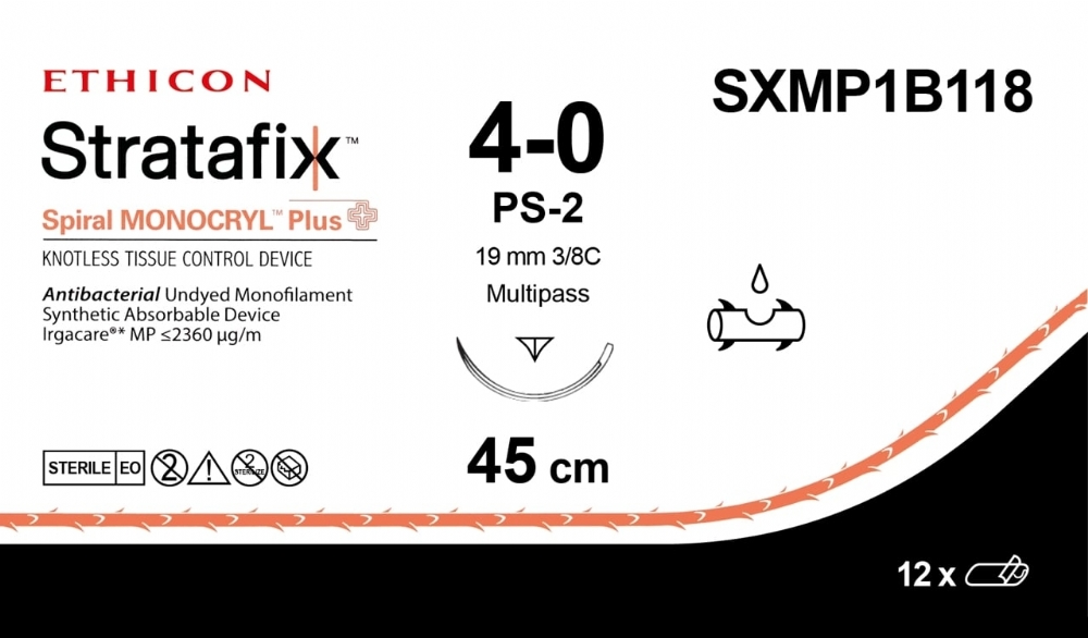 STRATAFIX Spiral Monocryl Plus Suture<br/>Size: STRATAFIX Spiral MONOCRYL Plus<br/>Colour: 4-0<br/>Style: cutting