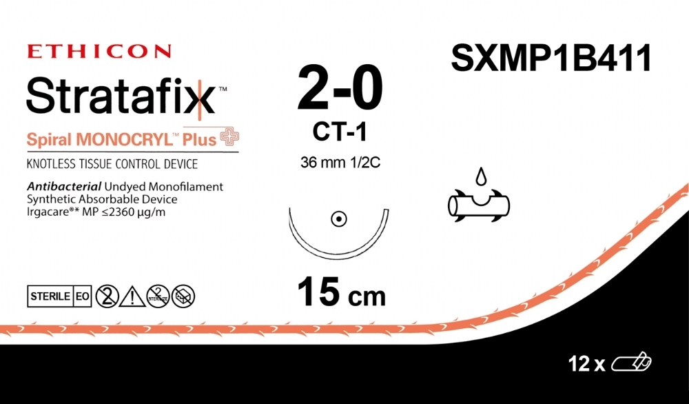 STRATAFIX Spiral Monocryl Plus Suture<br/>Size: STRATAFIX Spiral MONOCRYL Plus<br/>Colour: 2-0<br/>Style: non cutting