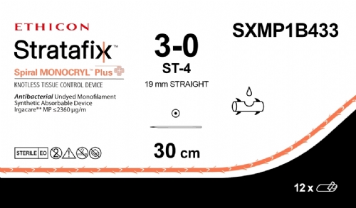 STRATAFIX Spiral Monocryl Plus Suture<br/>Size: STRATAFIX Spiral MONOCRYL Plus<br/>Colour: 3-0<br/>Style: non cutting