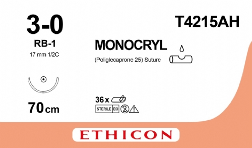 MONOCRYL (poliglecaprone 25) Suture<br/>Size: MONOCRYL<br/>Colour: 3-0<br/>Style: non cutting