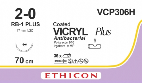 COATED VICRYL Plus Antibacterial (polyglactin 910) Suture<br/>Size: VICRYL PLUS<br/>Colour: 2-0<br/>Style: non cutting