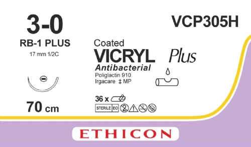 COATED VICRYL Plus Antibacterial (polyglactin 910) Suture<br/>Size: VICRYL PLUS<br/>Colour: 3-0<br/>Style: non cutting