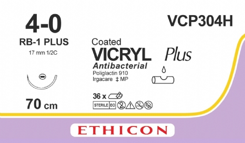 COATED VICRYL Plus Antibacterial (polyglactin 910) Suture<br/>Size: VICRYL PLUS<br/>Colour: 4-0<br/>Style: non cutting