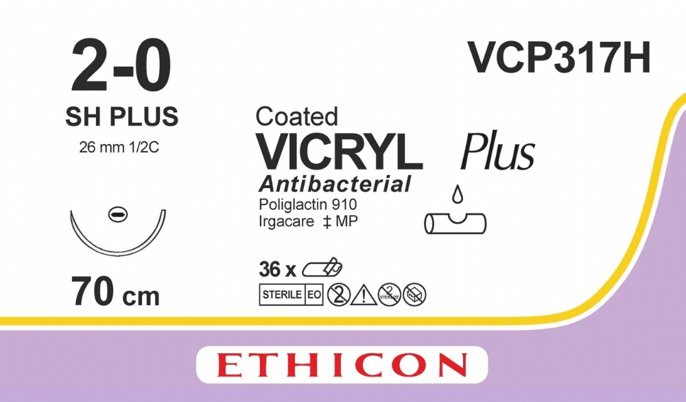 COATED VICRYL Plus Antibacterial (polyglactin 910) Suture<br/>Size: VICRYL PLUS<br/>Colour: 2-0<br/>Style: non cutting