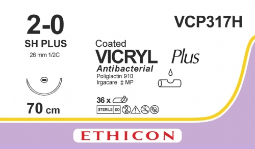 COATED VICRYL Plus Antibacterial (polyglactin 910) Suture<br/>Size: VICRYL PLUS<br/>Colour: 2-0<br/>Style: non cutting