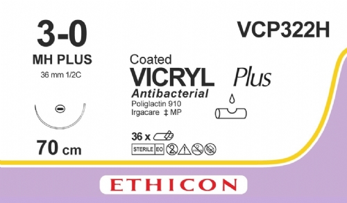 COATED VICRYL Plus Antibacterial (polyglactin 910) Suture<br/>Size: VICRYL PLUS<br/>Colour: 3-0<br/>Style: non cutting