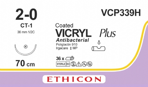 COATED VICRYL Plus Antibacterial (polyglactin 910) Suture<br/>Size: VICRYL PLUS<br/>Colour: 2-0<br/>Style: non cutting