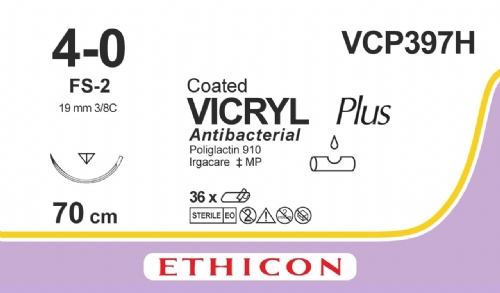 COATED VICRYL Plus Antibacterial (polyglactin 910) Suture<br/>Size: VICRYL PLUS<br/>Colour: 4-0<br/>Style: cutting