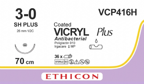 COATED VICRYL Plus Antibacterial (polyglactin 910) Suture<br/>Size: VICRYL PLUS<br/>Colour: 3-0<br/>Style: non cutting