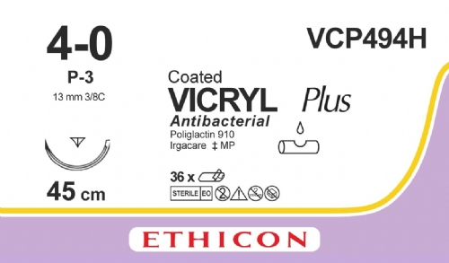 COATED VICRYL Plus Antibacterial (polyglactin 910) Suture<br/>Size: VICRYL PLUS<br/>Colour: 4-0<br/>Style: cutting