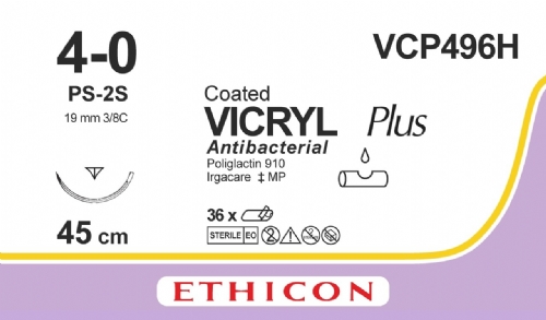 COATED VICRYL Plus Antibacterial (polyglactin 910) Suture<br/>Size: VICRYL PLUS<br/>Colour: 4-0<br/>Style: cutting