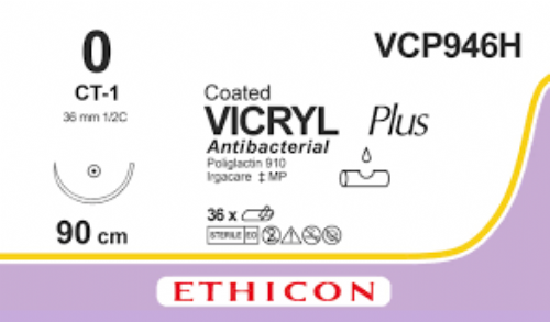 COATED VICRYL Plus Antibacterial (polyglactin 910) Suture<br/>Size: VICRYL PLUS<br/>Colour: 0<br/>Style: non cutting