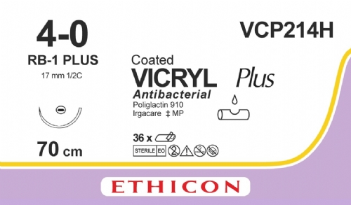 COATED VICRYL Plus Antibacterial (polyglactin 910) Suture<br/>Size: VICRYL PLUS<br/>Colour: 4-0<br/>Style: non cutting