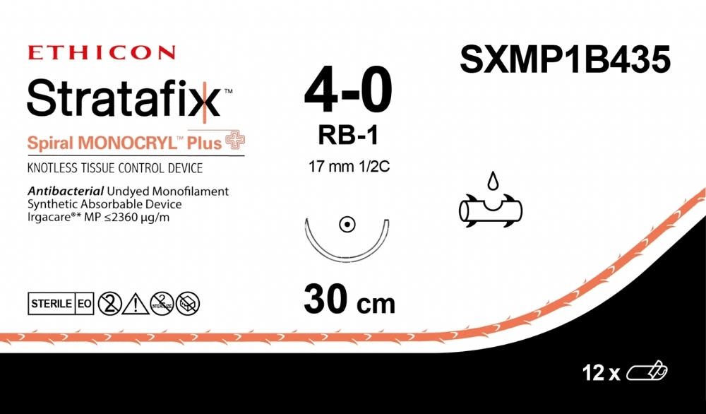 STRATAFIX Spiral Monocryl Plus Suture<br/>Size: STRATAFIX Spiral MONOCRYL Plus<br/>Colour: 4-0<br/>Style: non cutting