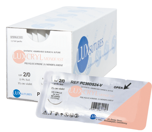 LUXCRYL MONOFAST EP1.5 USP 4/0 PREMIUM NEEDLE 3/8CIR REV.CUT.19MM/50CM