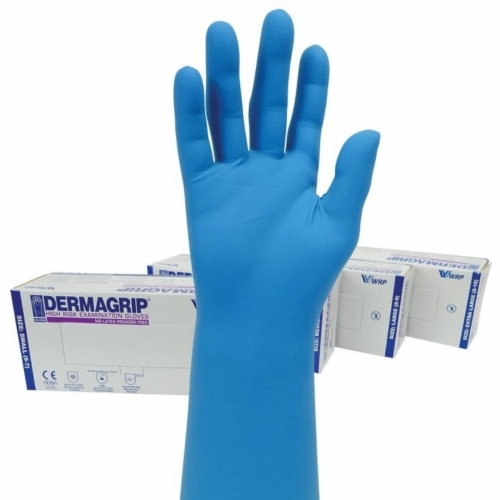 Polyco Healthline GN375 Dermagrip High Risk Powder-Free Blue Latex Gloves – Medical Examination PPE
