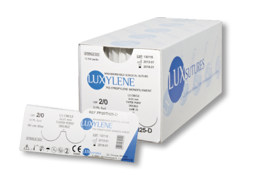 LUXYLENE Polypropylene (PP) Monofilament Non-Absorbable Surgical Suture (Blue) — USP 5/0 (EP 1), 75 cm, 1/2 Circle Taper Needle 17 mm