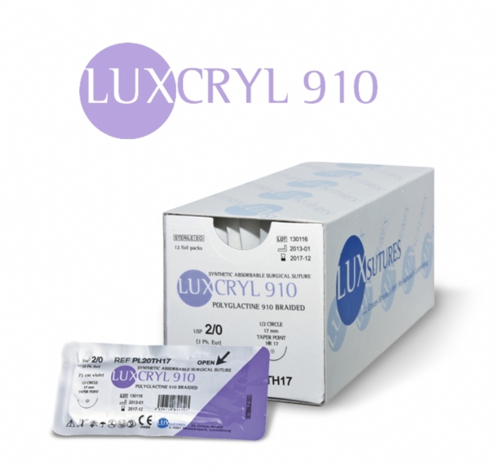 LUXCRYL 910 Polyglactin 910 Absorbable Braided Surgical Suture – USP 1 – 90 cm – Violet – HS 48 (48 mm) Round-Bodied Taper Needle (Box of 12)