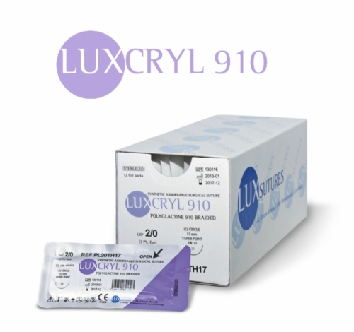 LUXCRYL 910 Polyglactin 910 Absorbable Braided Surgical Suture – USP 2 – 90 cm – Violet – HR 45 (45 mm) Reverse Cutting Needle (Box of 12)