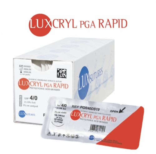 LUXCRYL PGA Rapid Absorbable Braided Surgical Suture – USP 3/0 – 75 cm – Undyed – DS 19 (19 mm) Cutting Needle (Box of 12)