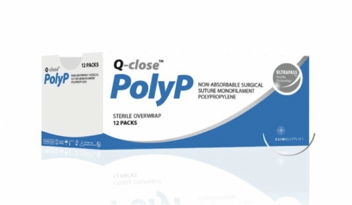 Q-close Poly P Non-Absorbable Monofilament Polypropylene Surgical Suture – USP 4/0 – 90 cm – Blue – 1/2 Circle Taper Point Double Armed 17 mm Needles (Box of 12)