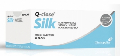 Q-close Silk Non-Absorbable Surgical Suture – USP 3-0 – 38 cm – Black – 3/8 Circle Conventional Cutting Double Armed 16 mm Needles (Box of 12)