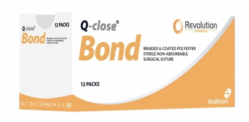 Q-close Bond Non-Absorbable Braided Polyester Surgical Suture – USP 2-0 – 90 cm – White – 1/2 Circle Tapercut Double Armed 17 mm Needles (Box of 12)