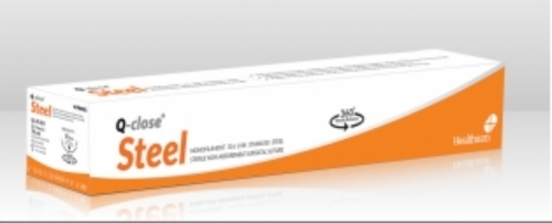 Q-close Stainless Steel Non-Absorbable Surgical Suture – USP 1 – 4 × 45 cm – Steel – 1/2 Circle Tapercut Heavy 40 mm Needle (Straight Pack, Box of 12)