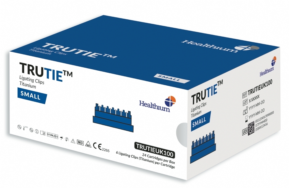 TRUTIE Small Titanium Ligating Clips – Blue – 6.9 mm – 24 Cartridges (6 Clips per Cartridge)