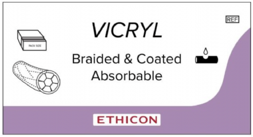 J1215T Ethicon Coated Vicryl Polyglactin 910 Braided Suture (Violet) USP 3 0 – 70cm – Needle Free (Box of 24)