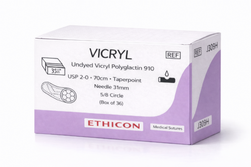 J309H Ethicon Undyed Vicryl Polyglactin 910 Braided Medical Sutures USP 2 0 – 70cm – Taperpoint Needle 31mm – 5 8 Circle (Box of 36)