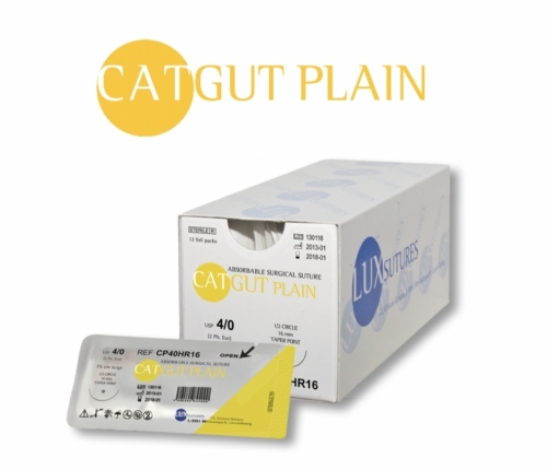 LuxSutures Catgut Plain Absorbable Surgical Suture – USP 3/0 – 75 cm – Beige – DS 19 (19 mm) Reverse Cutting Needle (Box of 12)