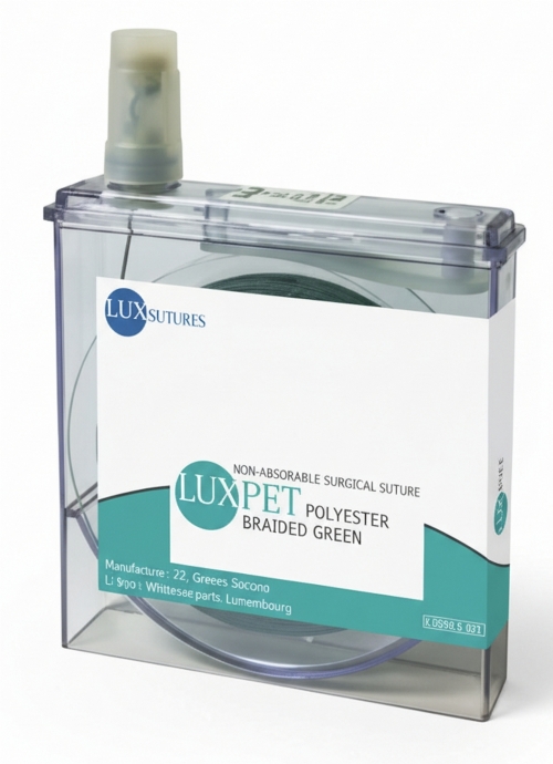 LuxSutures LUXPET POLYESTER Braided Green Veterinary Non-Absorbable Surgical Suture – USP 1 – 100 cm – Green – Cassette (1 Pc.)