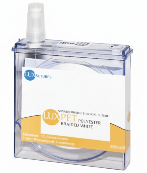 LuxSutures LUXPET POLYESTER White Veterinary Non-Absorbable Surgical Suture – USP 3 & 4 – 80 cm – White – Cassette (1 Pc.)